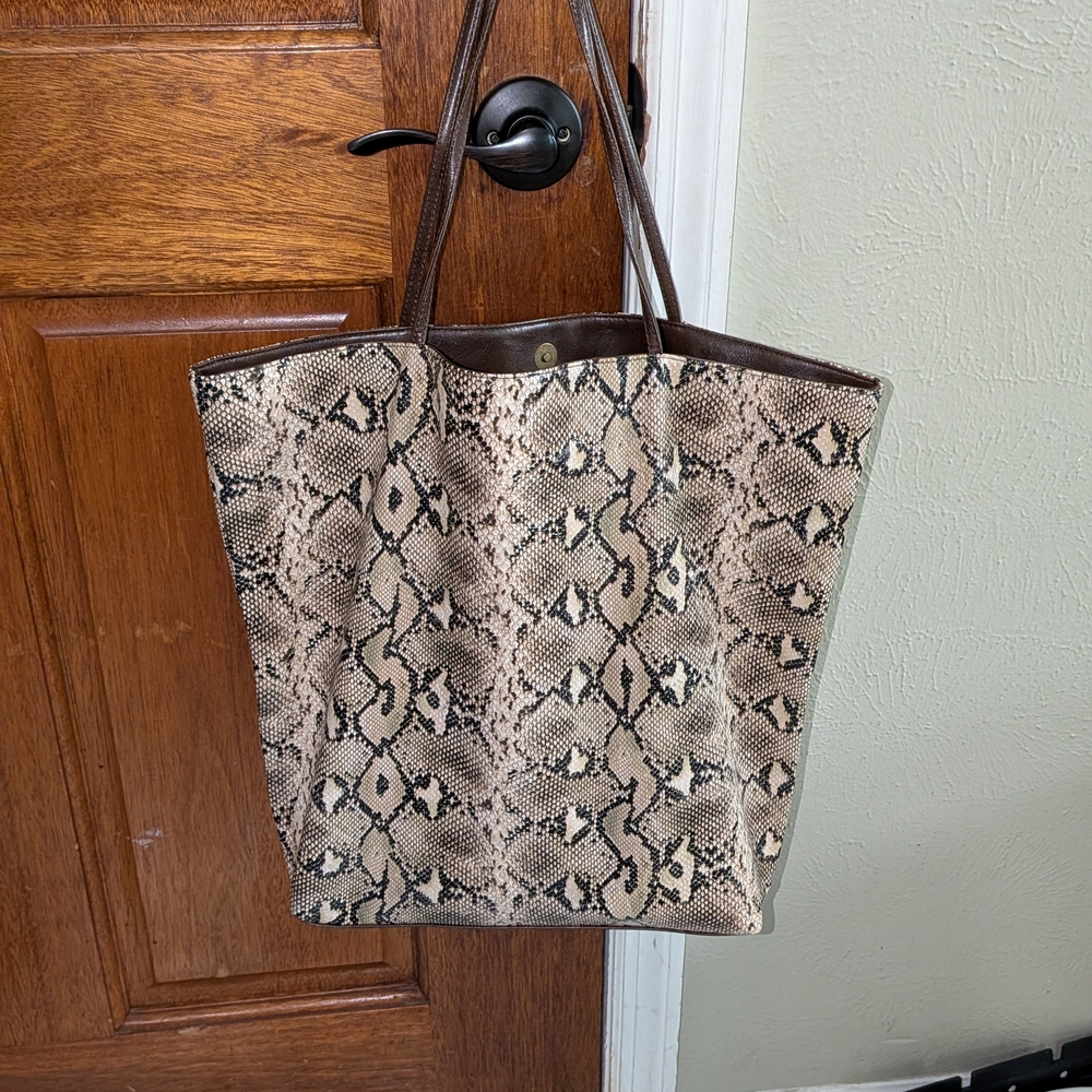 DSW Snakeskin Tote with Brown Accents